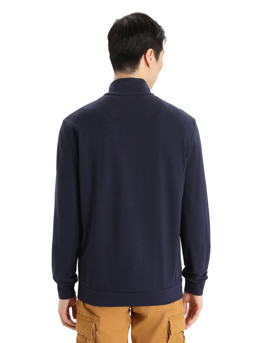 Men's Icebreaker Merino Central II Long Sleeve Zip Hoodie Midnight Navy | CA 1668SGLO